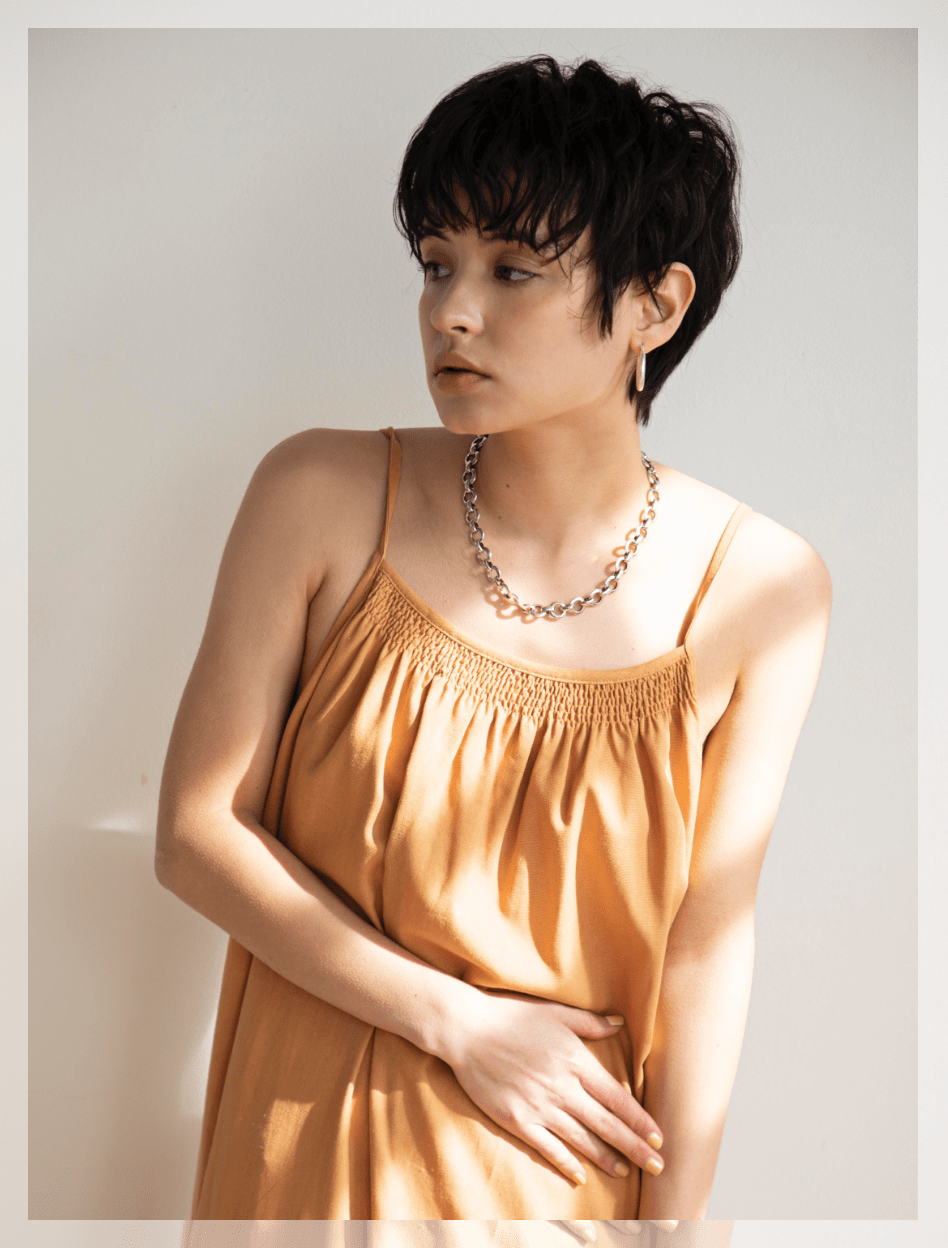 ORANGE 刺繡ギャザーキャミワンピース model02