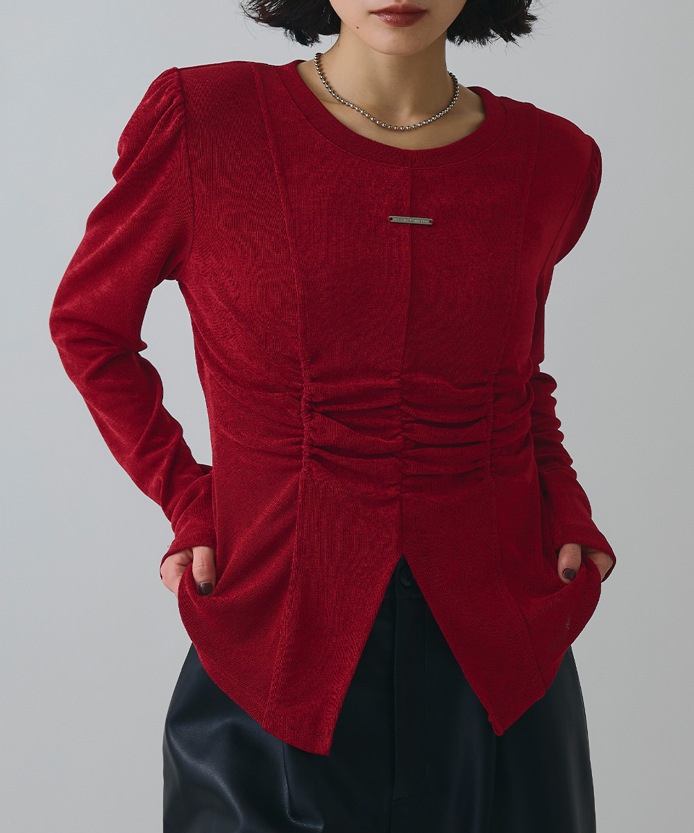 フロントスリットシャーリングデザイントップス