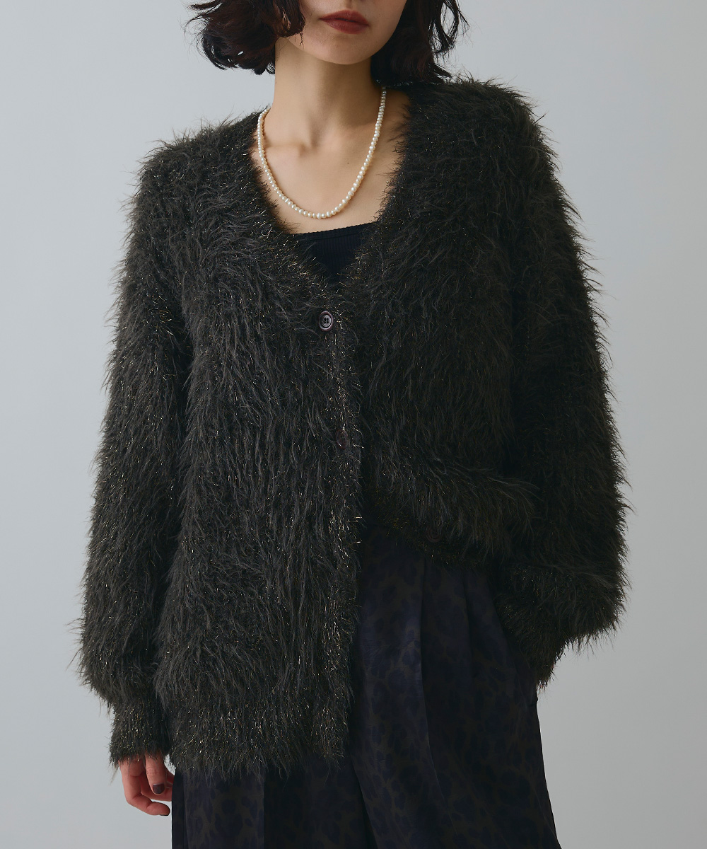 ラメフェザーVネックカーディガン