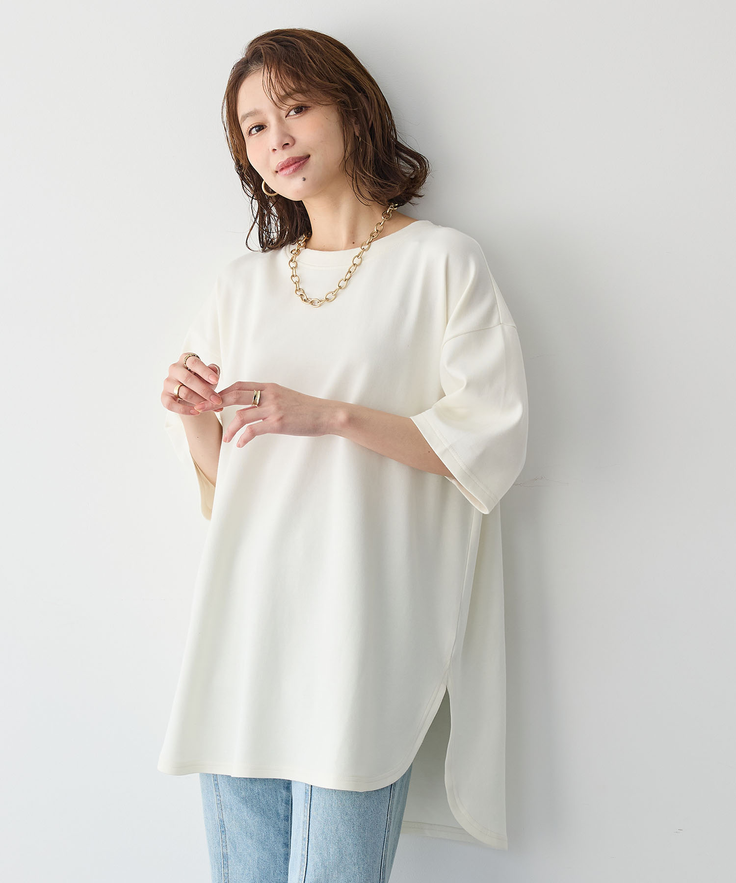 裾ラウンド半袖Tシャツ《 吸水速乾・UVカット・接触冷感》<br>¥2,420