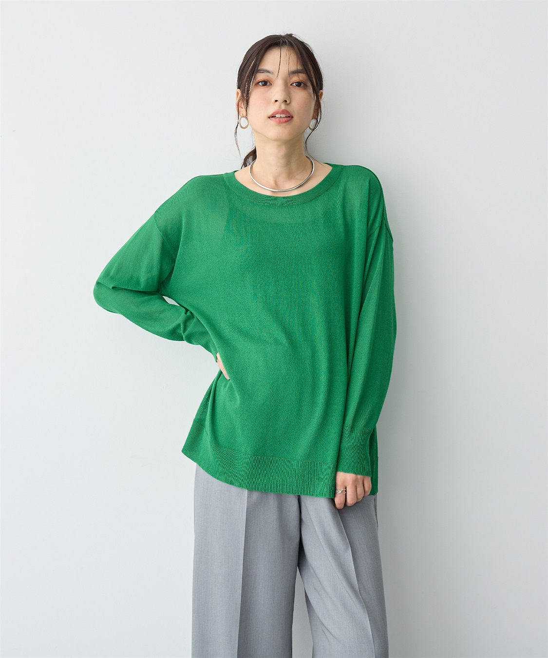 【anyfee/プラスサイズ】シアーニットプルオーバー（新色追加）《接触冷感》 ¥3,960 （税込）