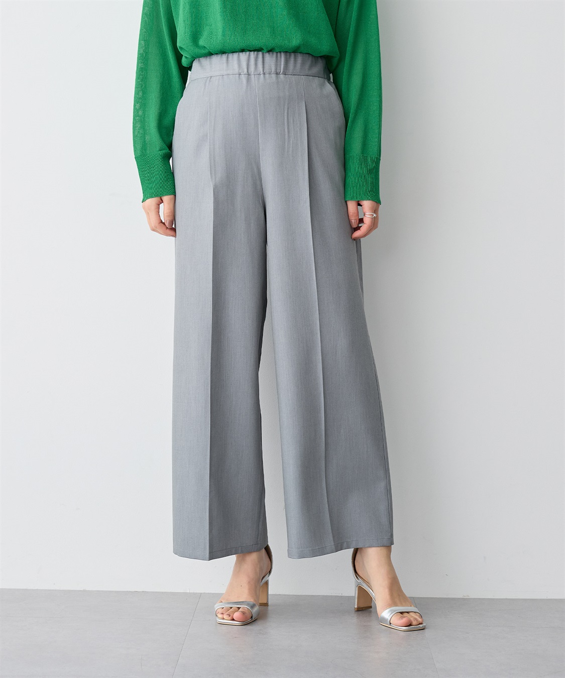 【anyfee/プラスサイズ】ツイルタックワイドパンツ《接触冷感/ストレッチ》 ¥4,400 （税込）