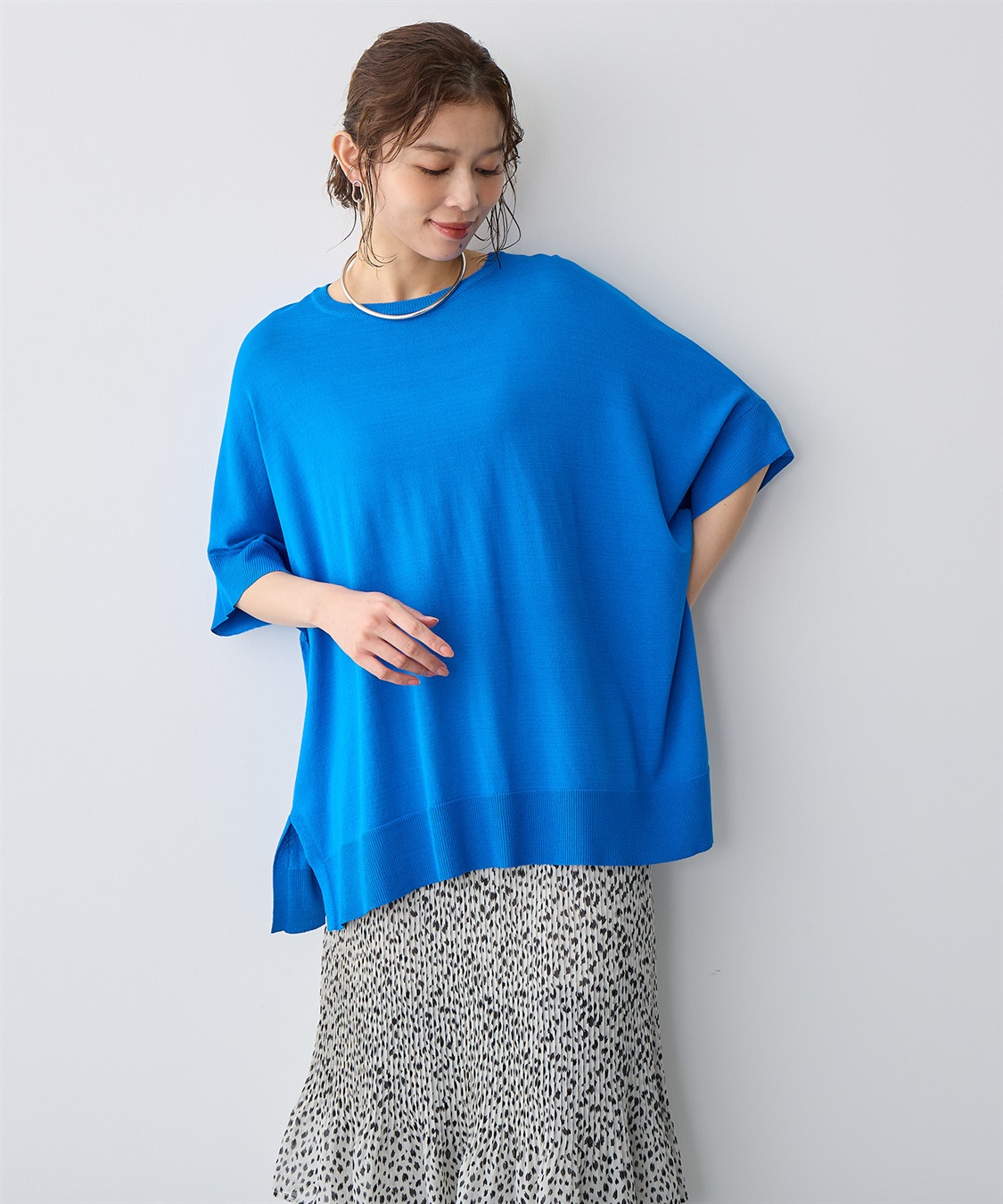 【anyfee/プラスサイズ】ドライタッチドルマンニット《接触冷感/マシンウォッシャブル》 ¥4,400 （税込）