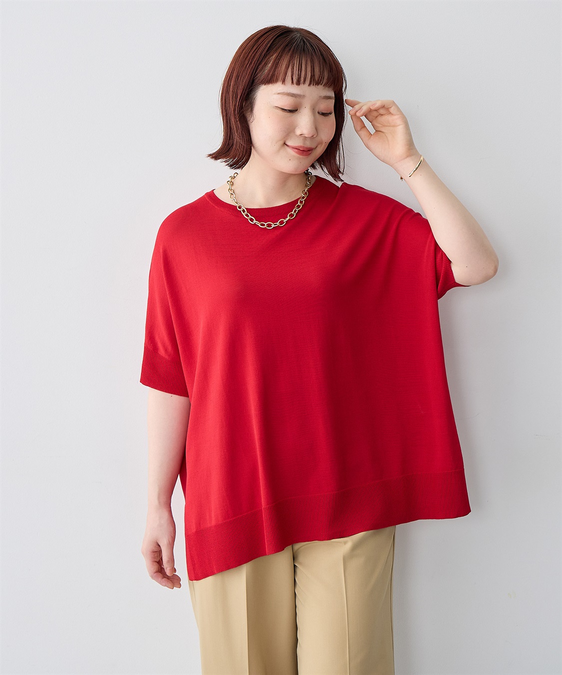 【anyfee/プラスサイズ】ドライタッチドルマンニット《接触冷感/マシンウォッシャブル》 ¥4,400 （税込）
