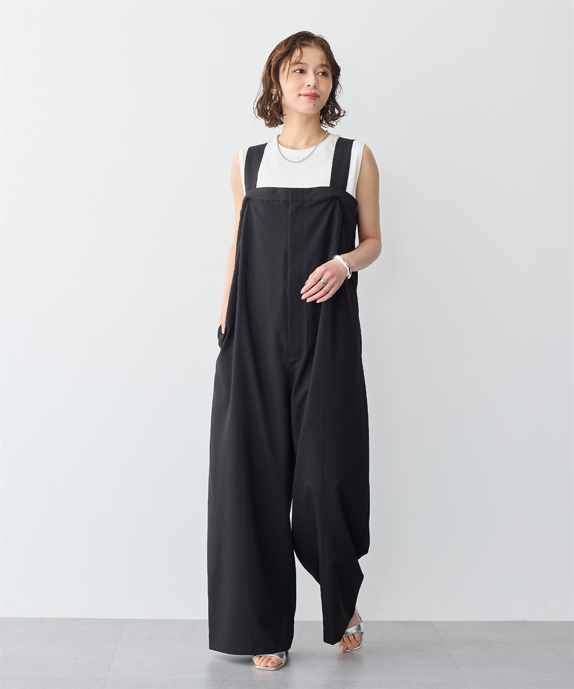 【anyfee/プラスサイズ】タック入りワイドサロペット《接触冷感/ストレッチ》 ¥6,930 （税込）