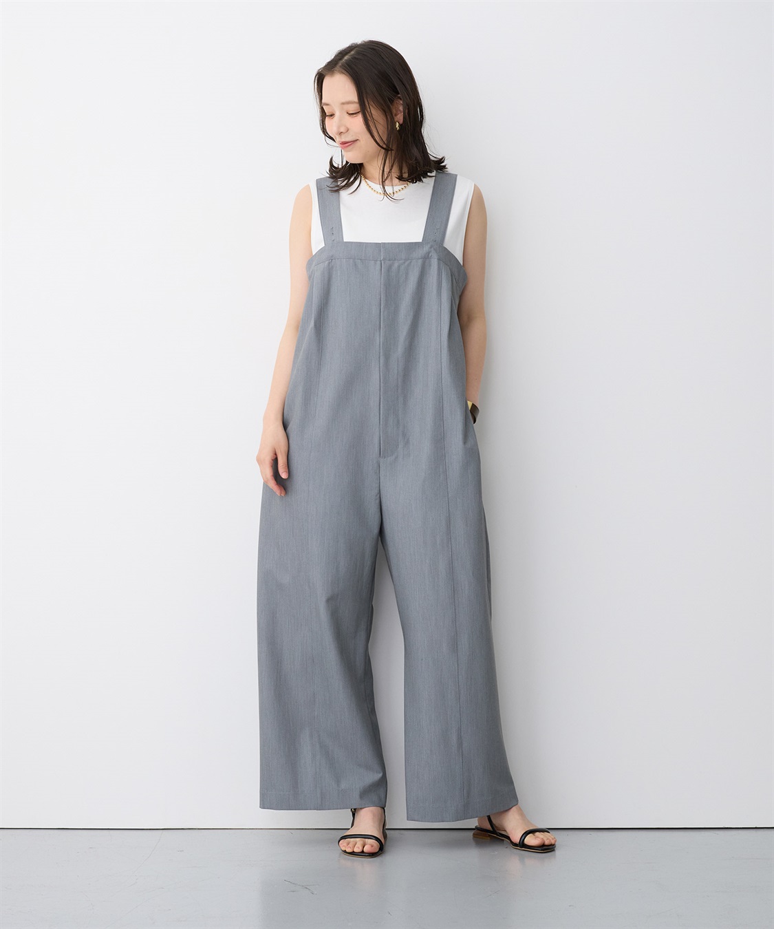 【anyfee/プラスサイズ】タック入りワイドサロペット《接触冷感/ストレッチ》 ¥6,930 （税込）