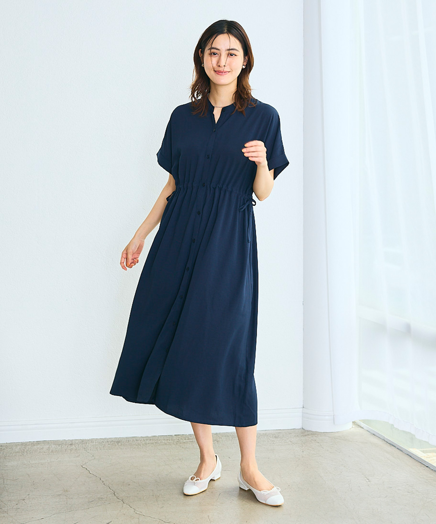 【麻調合繊】ドロストシャツワンピース　¥5,490（税込）