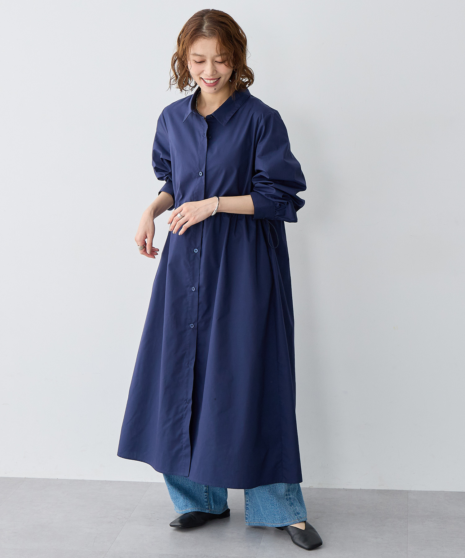 ウエストドロストブロードシャツワンピース<br>¥5,500