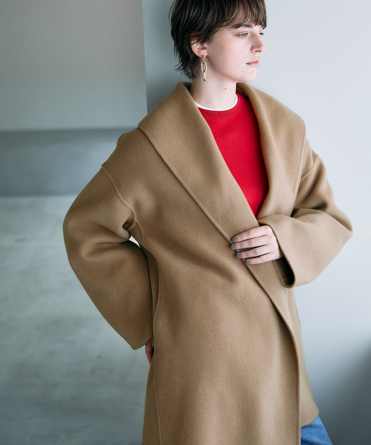 ウールメルトンミドルリバーコート<br/>¥33,000 tax in