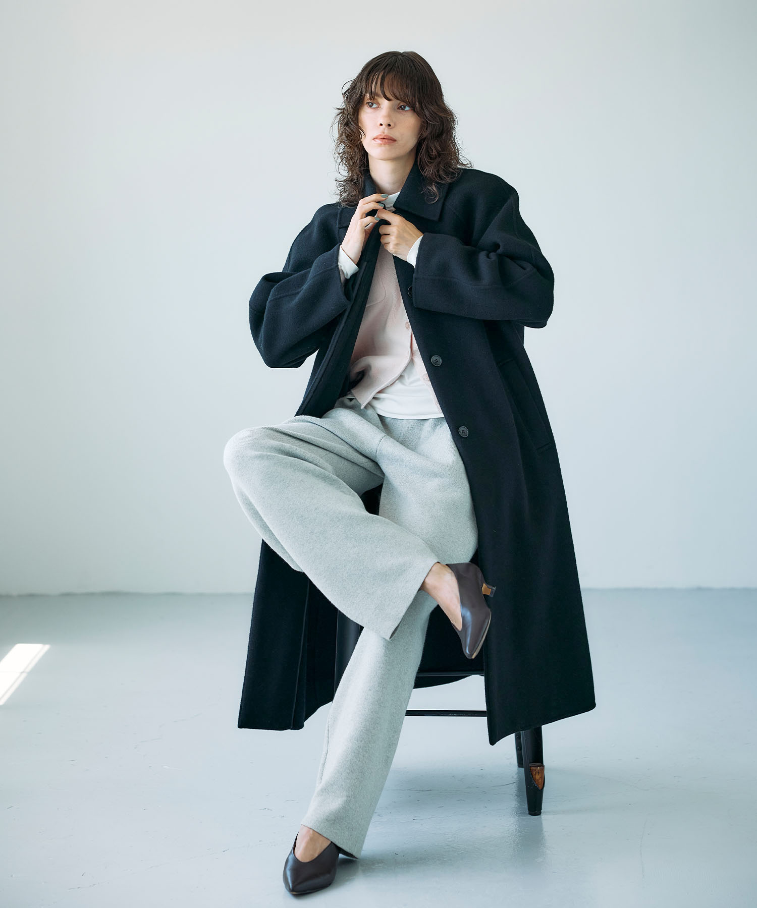 ウールメルトンステンカラーリバーコート<br/>¥37,400 tax in