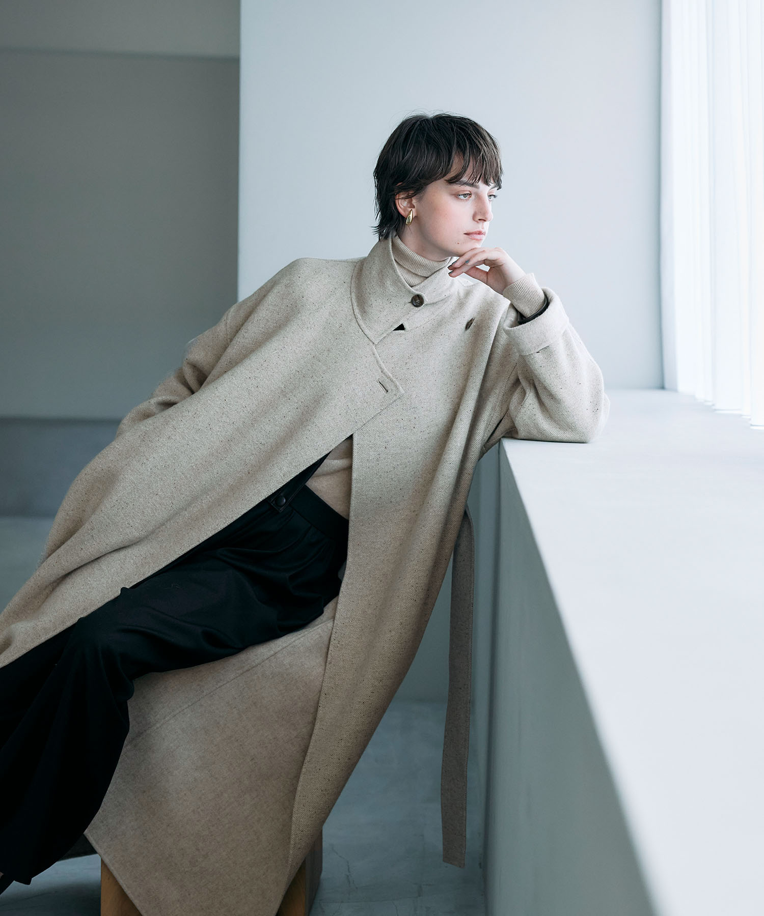 ジーロンウールシルクネップリバーコート<br/>¥53,900 tax in