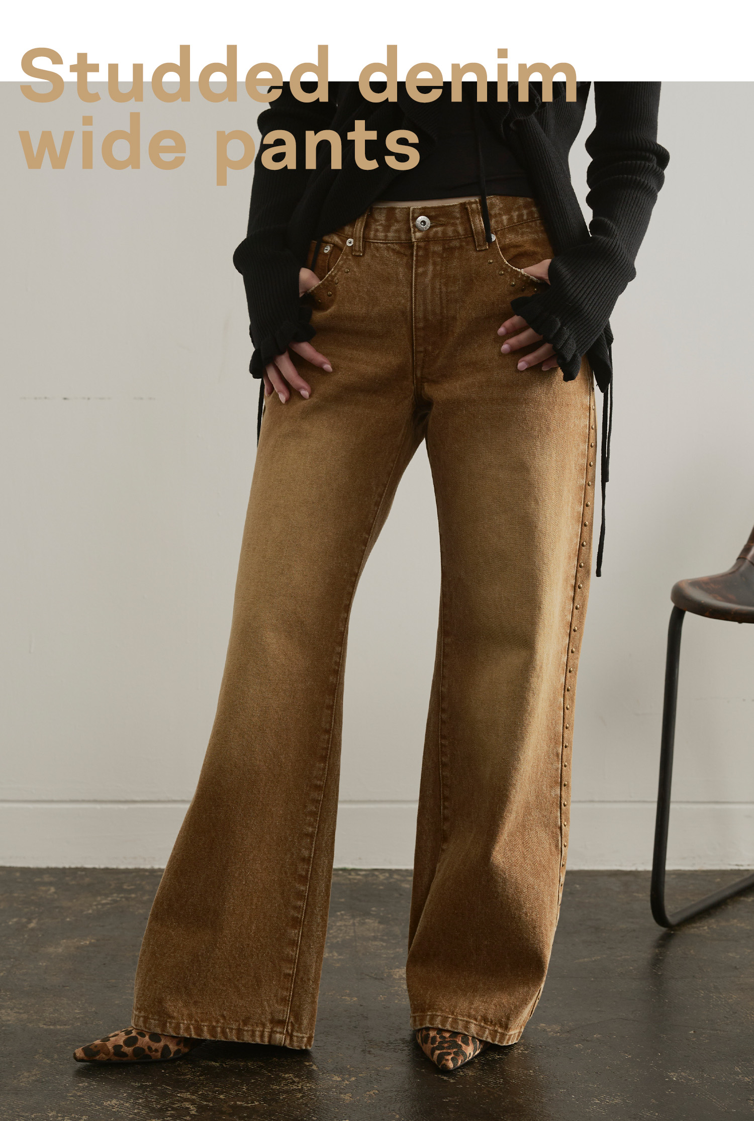 スタッズデニムワイドパンツ<br>¥8,690(tax in)