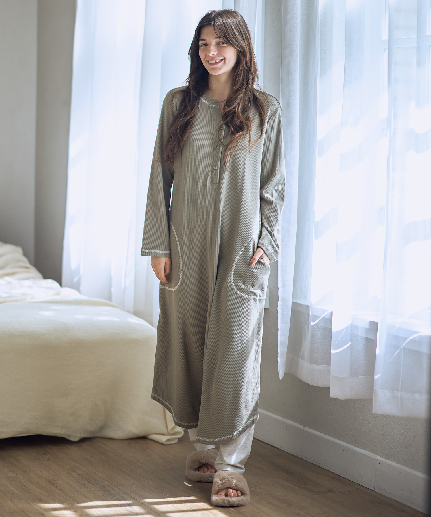 コットン100％ 軽やかワッフルワンピ×レギンスセット<br>￥5,990（税込）