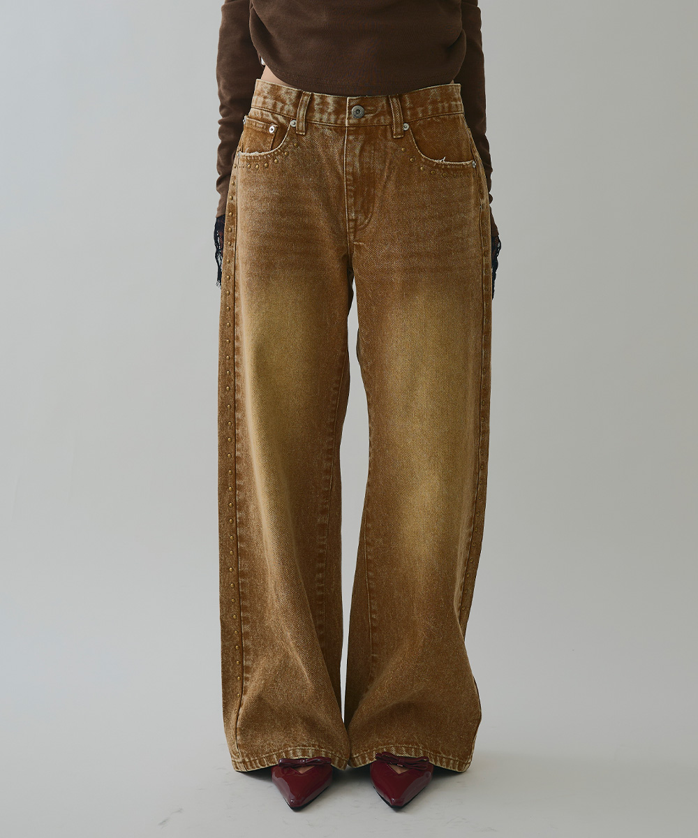 スタッズデニムワイドパンツ