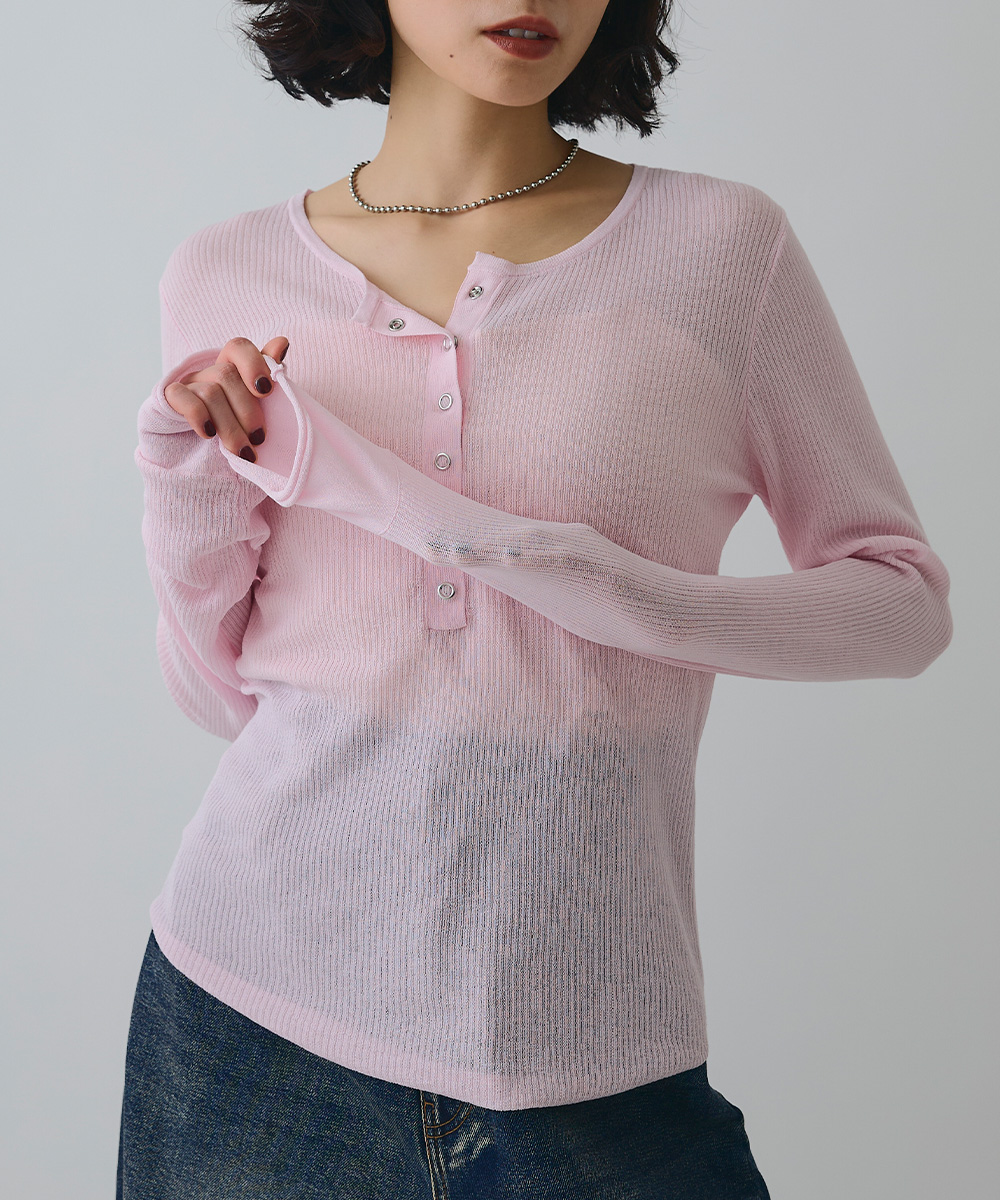 ヘンリーネックシアーリブトップス